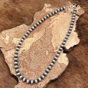 SOUTHWEST STYLE Sterling Silver 10mm Round Machine Made Bead Necklace 24.25"